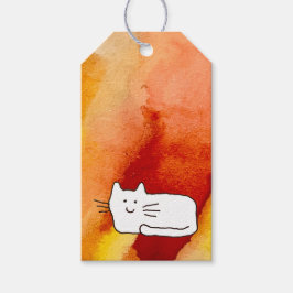 Cartoon Cat Doodle Line Drawing Gift Tags Presentetikett