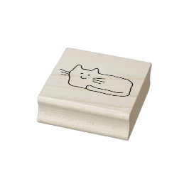 Cartoon Cat Doodle Line Drawing Wood Art Stamp Stämpel