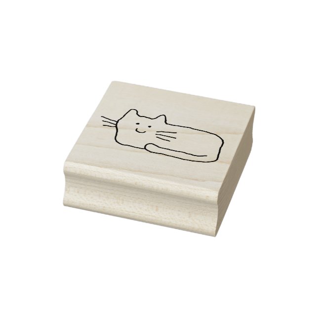 Cartoon Cat Doodle Line Drawing Wood Art Stamp Stämpel (Stämpel)
