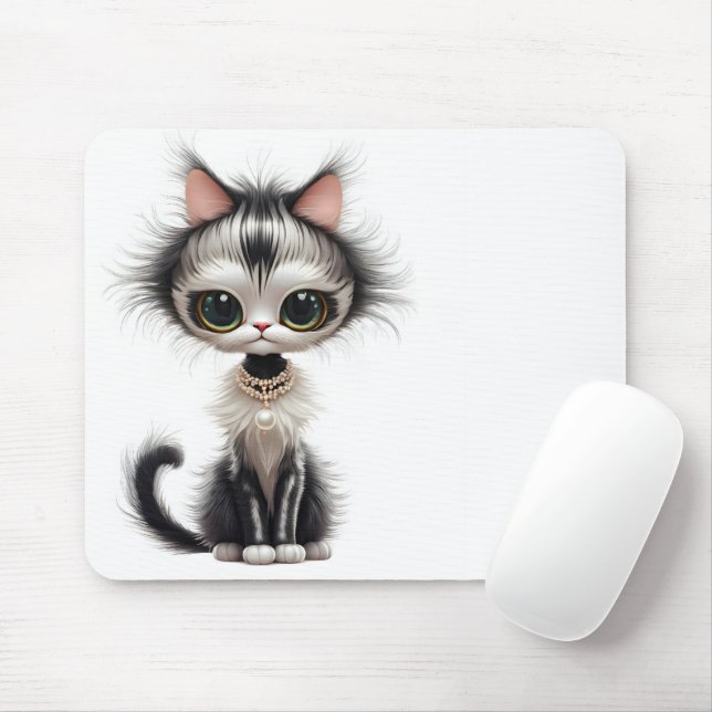 Cartoon Cat With Pearl Necklace Musmatta (Med mus)