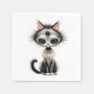Cartoon Cat With Pearl Necklace Pappersservett
