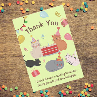 Cartoon Cats Birthday Party Thank You Card Tack Kort