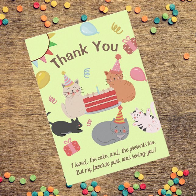 Cartoon Cats Birthday Party Thank You Card Tack Kort (Skapare uppladdad)