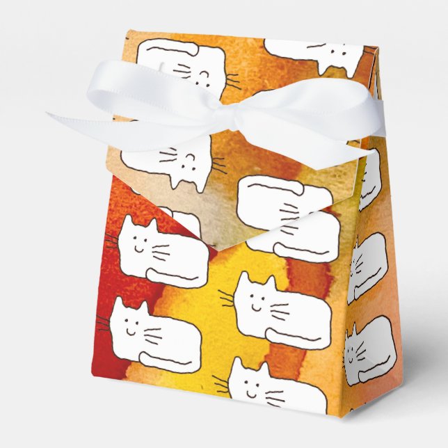 Cartoon Cats Doodle Line Drawing Favor Boxes Presentaskar (Framsidan Sidan)