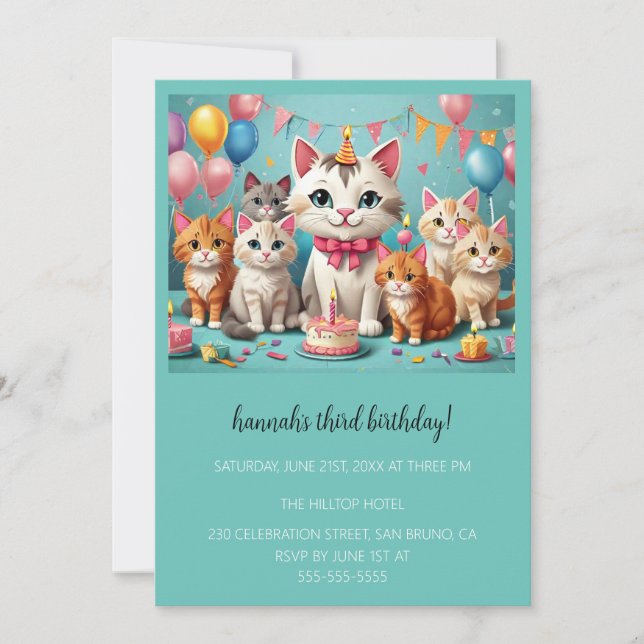 Cartoon Cats Kids’ Purr-fect Birthday Party  Inbjudningar (Framsida)