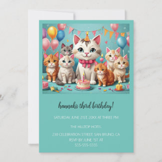 Cartoon Cats Kids’ Purr-fect Birthday Party  Inbjudningar