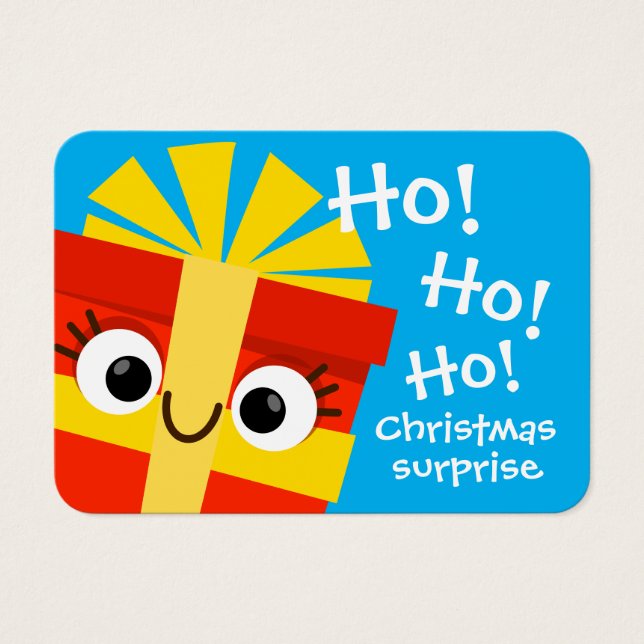 Cartoon Christmas Gift Card for Kids – Surprise Visitkort (Framsidan)