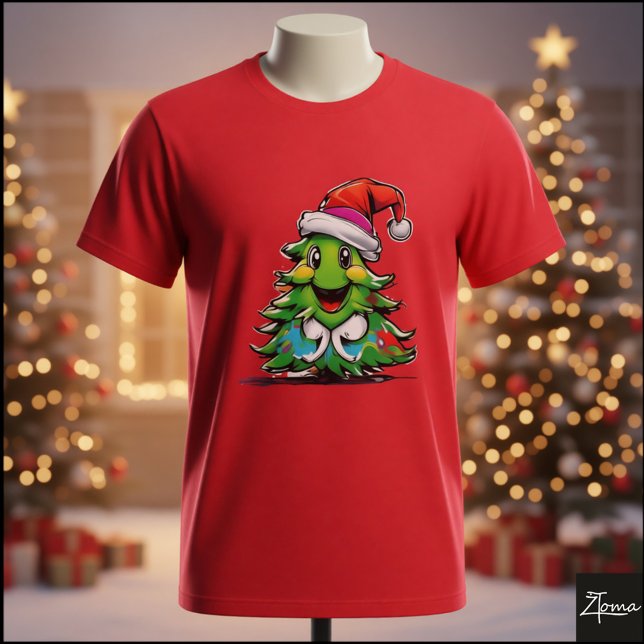  Cartoon Christmas Tree Santa Hat Graffiti T Shirt (Skapare uppladdad)