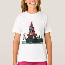 Cartoon coastal town t shirt