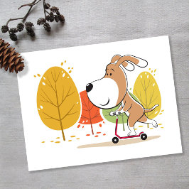 Cartoon Cute Funny Dog Puppy Kick Scooter Vykort
