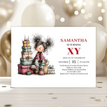 Cartoon Cute Little Girl Whimsy Birthday Invites