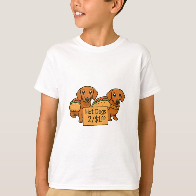 Cartoon Dachshunds as hot dogs T Shirt (Framsida)