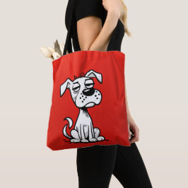 Cartoon Dog Tote Bag with Red Background Tygkasse
