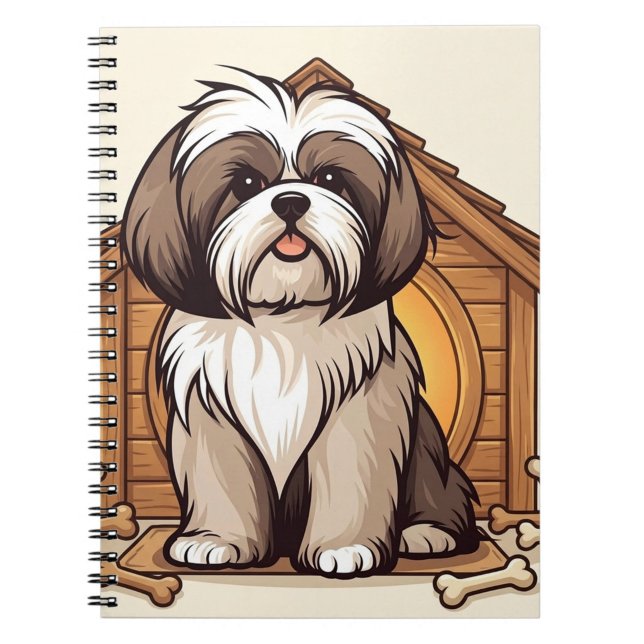 Cartoon Doghouse-Cute Shih Tzu Design Anteckningsbok ("Take notes with a wag and a smile")