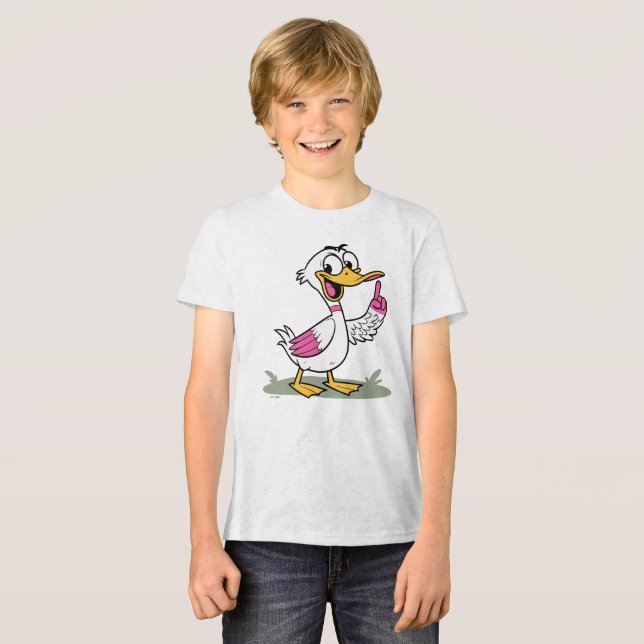 Cartoon Duck with Raised Finger Delivering a Messa T Shirt (Framsida Full)
