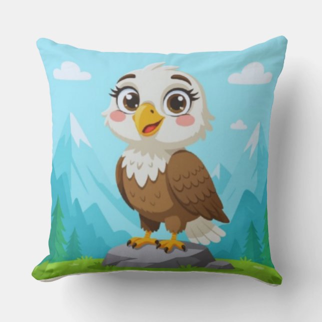 Cartoon Eagle on Rock – Cute Vector Character Kudde (Framsida)