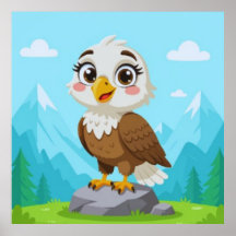 Cartoon Eagle on Rock – Cute Vector Character