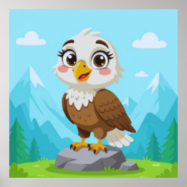 Cartoon Eagle on Rock – Cute Vector Character Poster (Framsidan)