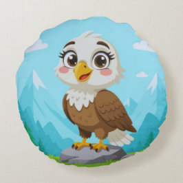Cartoon Eagle on Rock – Cute Vector Character Rund Kudde