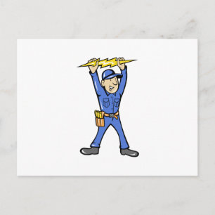 Cartoon Electrician som håller i elblixten Vykort