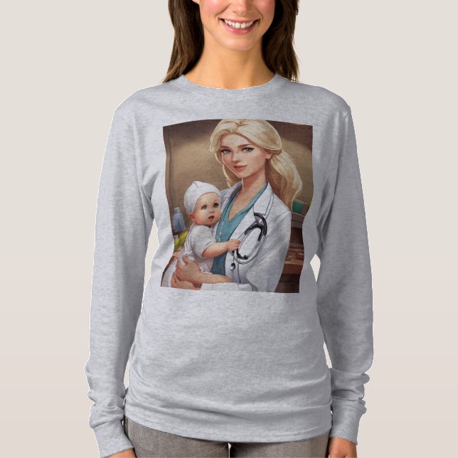 Cartoon European Woman Doctor with Blonde Hair Hol T Shirt (Framsida)