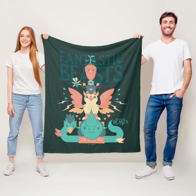 Cartoon Fantastic Beasts Emerge From Suitcase Fleecefilt (På plats)