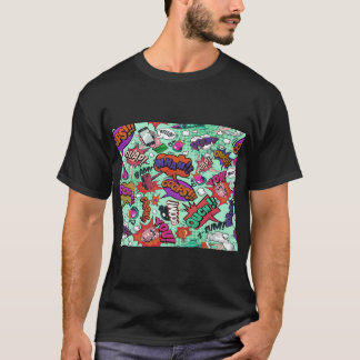 Cartoon Fight Words Colorful Seamless Pattern T Shirt