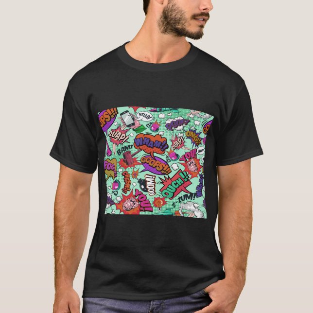 Cartoon Fight Words Colorful Seamless Pattern   T Shirt (Framsida)