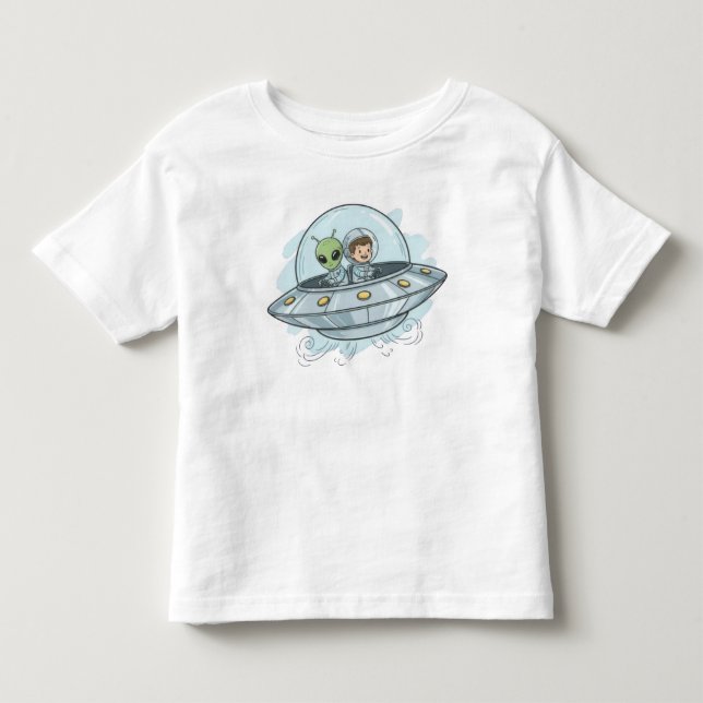 Cartoon Flying Alien T Shirt (Framsida)