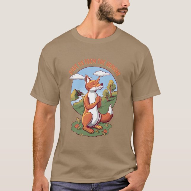 Cartoon Fox Prayer – Save Nature Message T Shirt (Framsida)