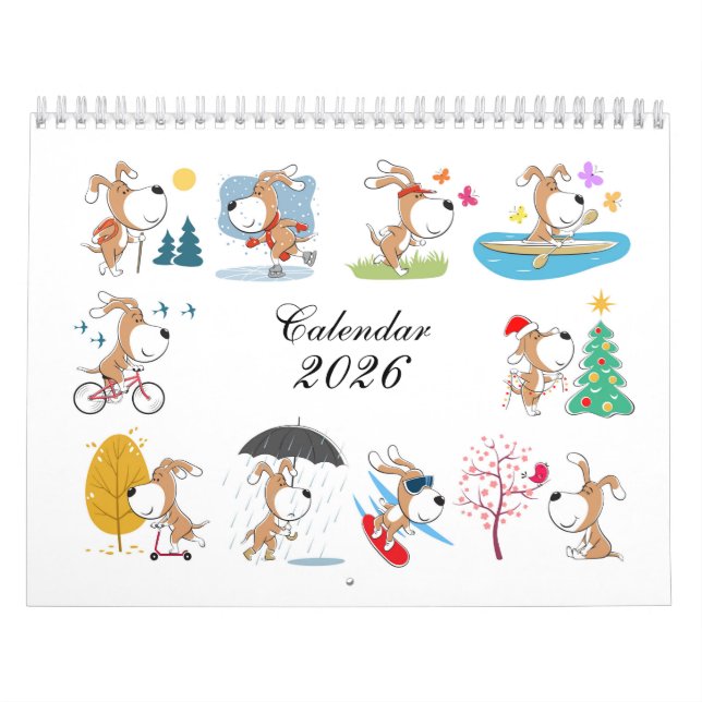 Cartoon Funny Cute Puppy Dog Lover 2026 Calendar Kalender (Omslag)