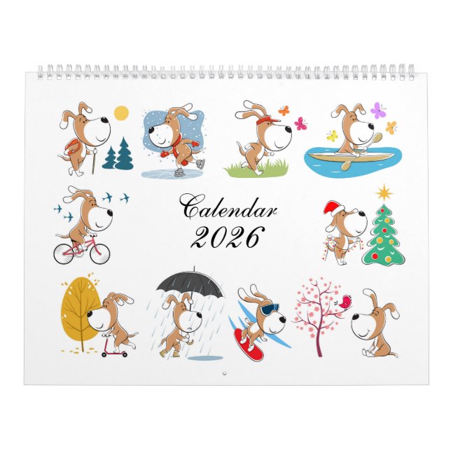 Cartoon Funny Cute Puppy Dog Lover 2026 Calendar Kalender (Omslag)