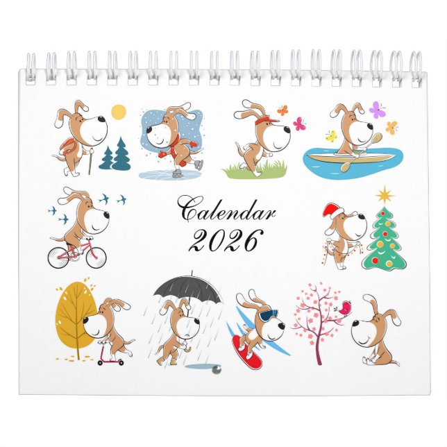 Cartoon Funny Cute Puppy Dog Lover 2026 Calendar Kalender (Omslag)