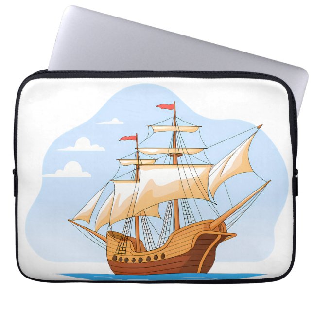 Cartoon Galleon Sailing on Blue Water Laptop Fodral (Framsidan)