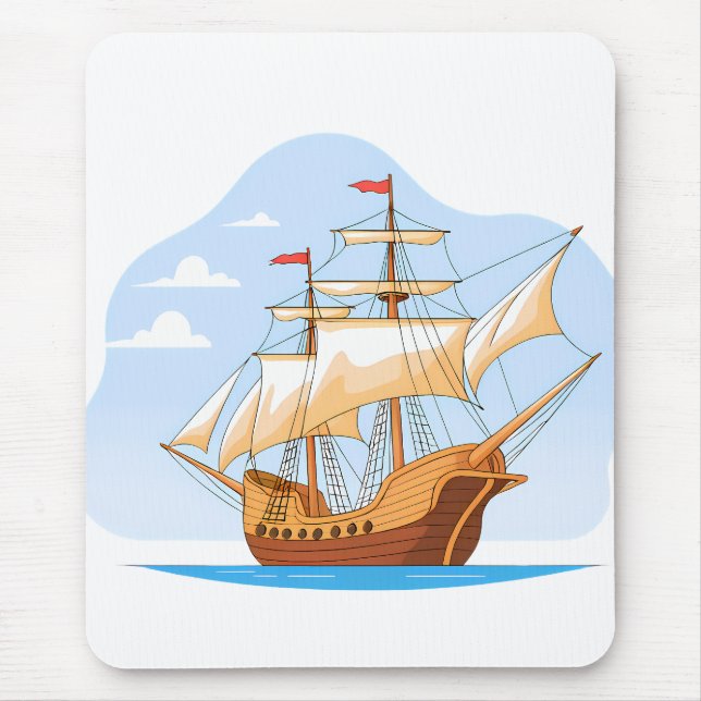 Cartoon Galleon Sailing on Blue Water Musmatta (Framsidan)