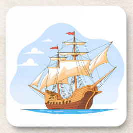 Cartoon Galleon Sailing on Blue Water Underlägg