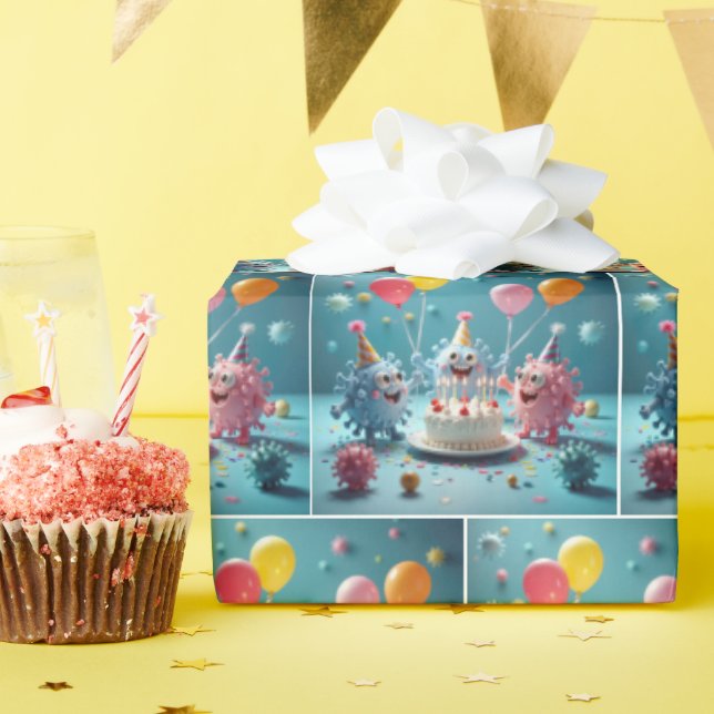 Cartoon Germs Celebrating a Birthday Presentpapper (Födelsedagsfest)