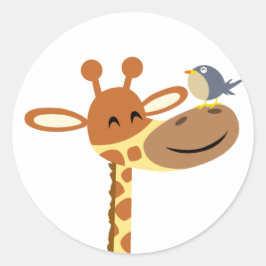 Cartoon Giraffe och Friend-dekal Runt Klistermärke