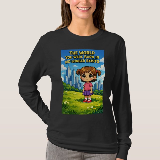 Cartoon Girl Lost Innocence Past vs Future Graphic T Shirt (Framsida)