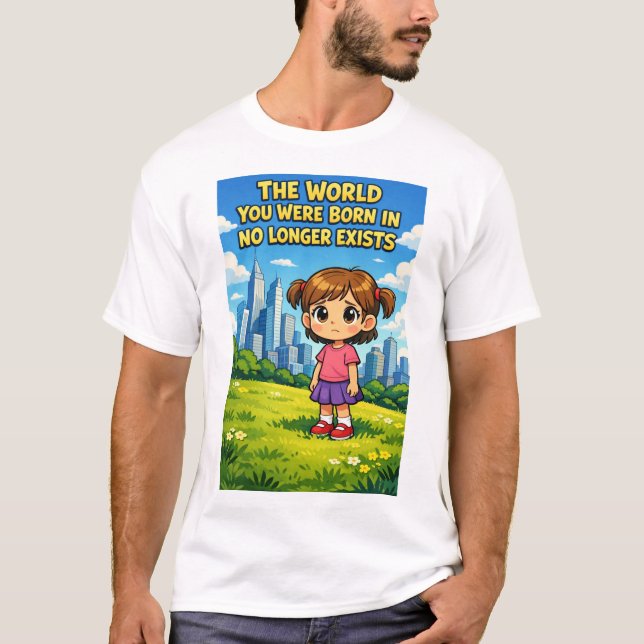 Cartoon Girl Lost Innocence Past vs Future Graphic T Shirt (Framsida)