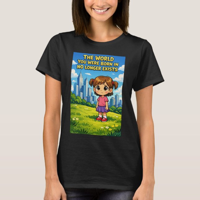 Cartoon Girl Lost Innocence Past vs Future Graphic T Shirt (Framsida)