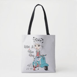 Cartoon Girl Nice Day Tote Tygkasse