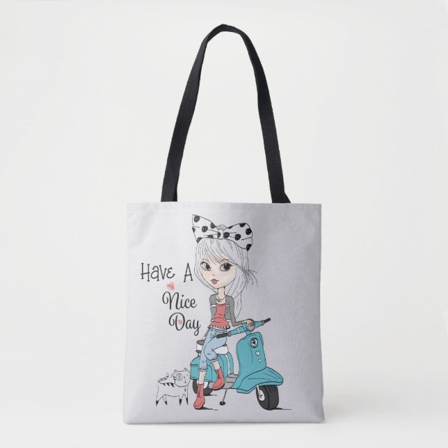 Cartoon Girl Nice Day Tote Tygkasse (Framsida)