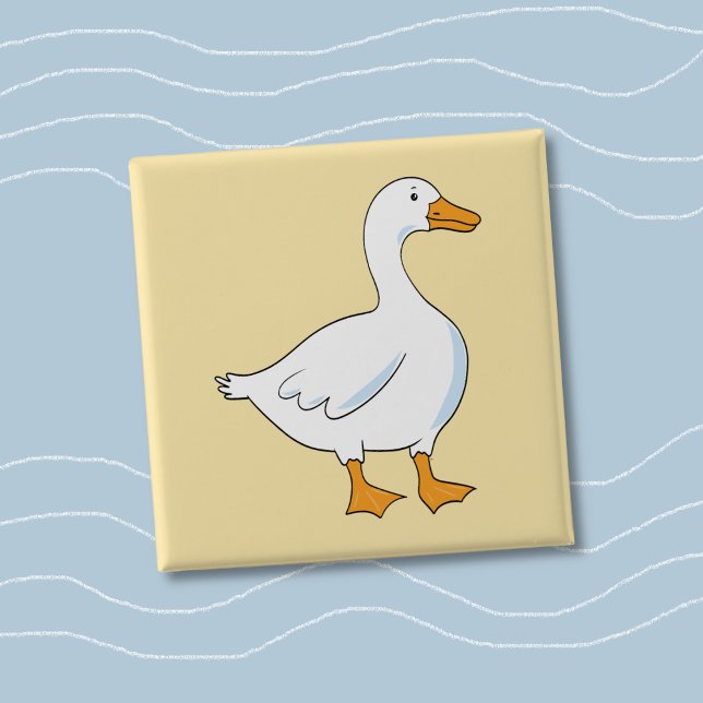 Cartoon Goose Yellow Square Button Knapp (Cartoon snow goose kid square yellow button .)