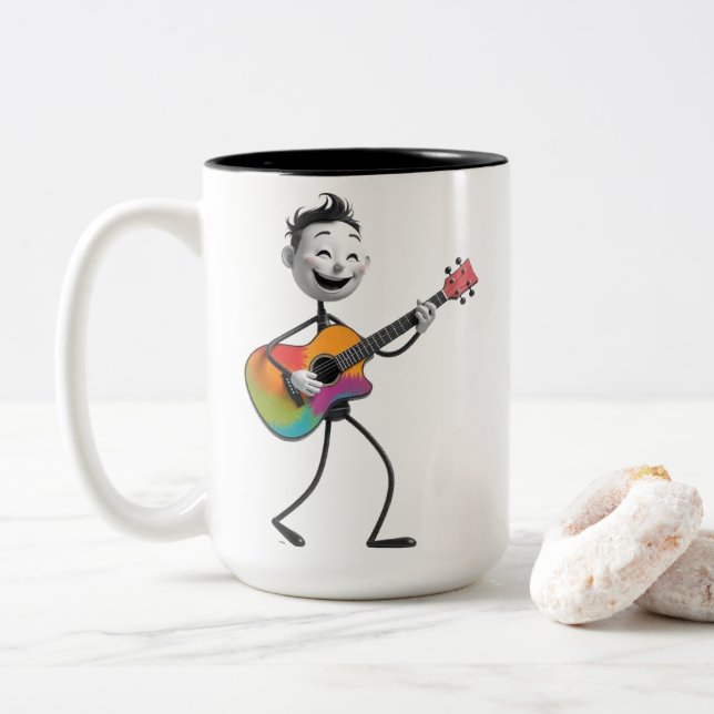 Cartoon Guitarist Mug Två-Tonad Mugg (Med munk)