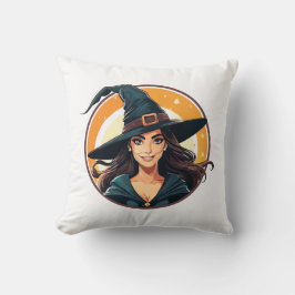 Cartoon halloween witch portrait kudde