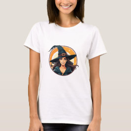 Cartoon halloween witch portrait t shirt