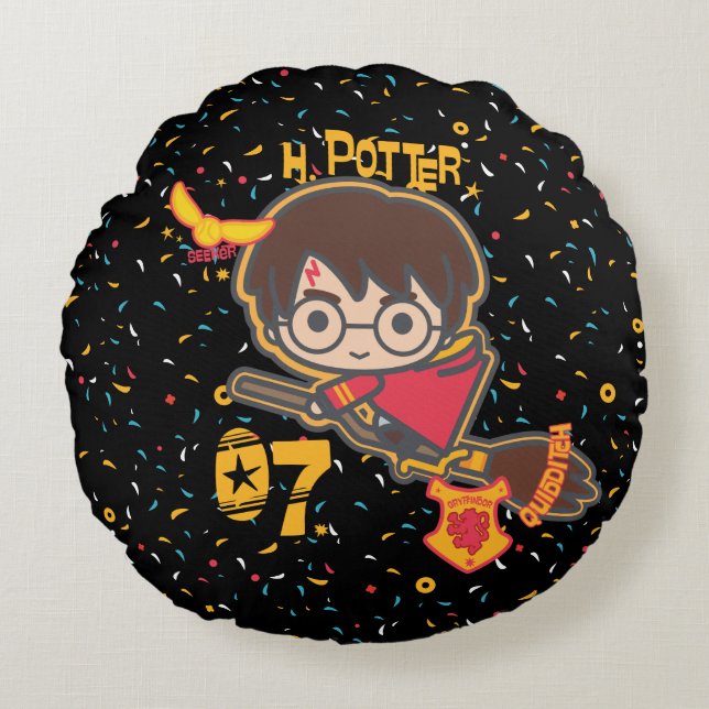 Cartoon Harry Potter Quidditch Seeker Rund Kudde (Framsidan)