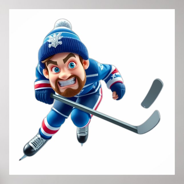 Cartoon Hockey Player Skating with Intense Express Poster (Framsidan)