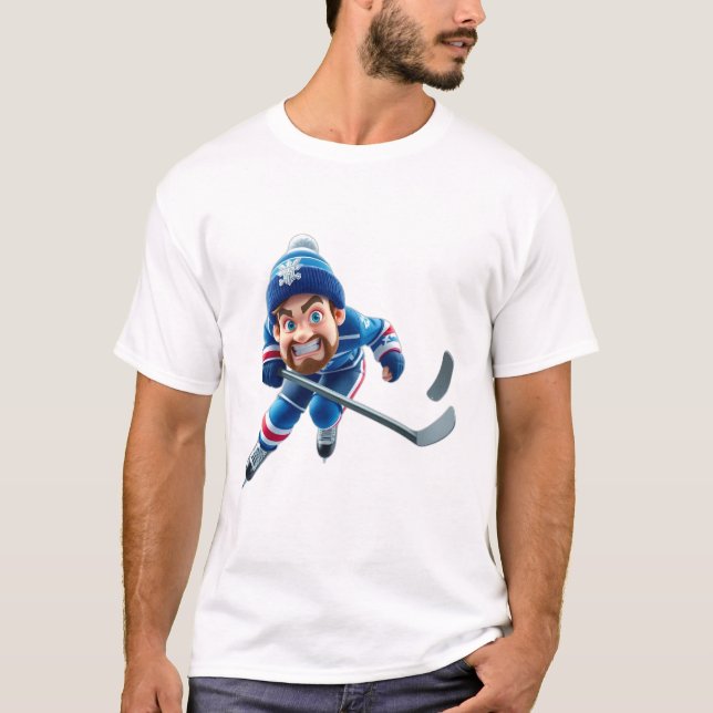 Cartoon Hockey Player Skating with Intense Express T Shirt (Framsida)